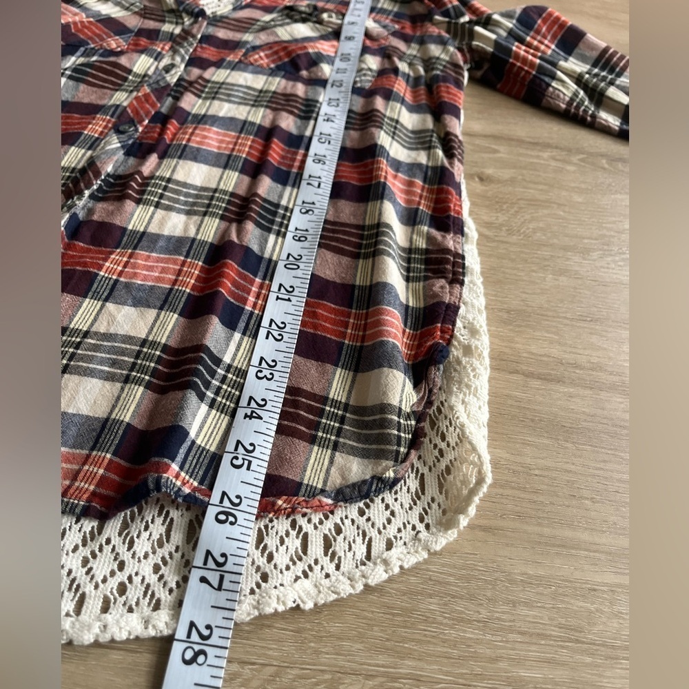 Lucky Brand Plaid Shirt Womens Size M Button Down Lace Back - Picture 4 of 6